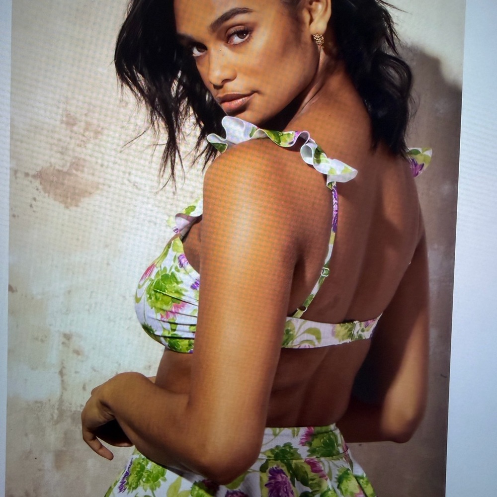 High-Waist Floral Bikini Set in Green & Purple. Mott50 by Coolibar. SPF50